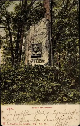 Ak Gera in Thüringen, Hofrat Liebe-Denkmal