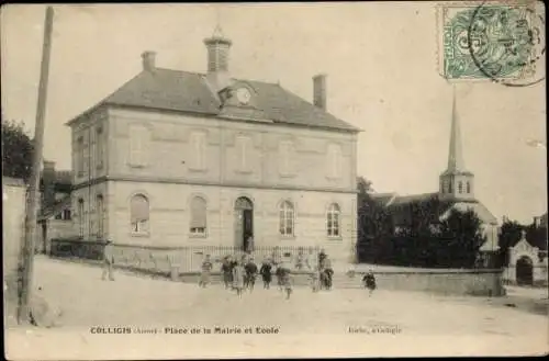 Ak Colligis Aisne, Rathausplatz und Schule