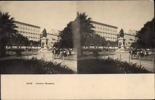 Stereo Ak Nice Nizza Alpes Maritimes, Jardins Massena, Statue