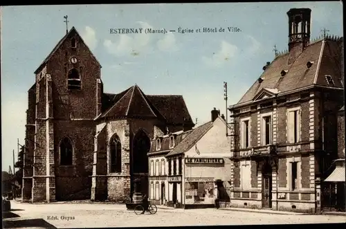 Ak Esternay Marne, Kirche, Hotel de Ville