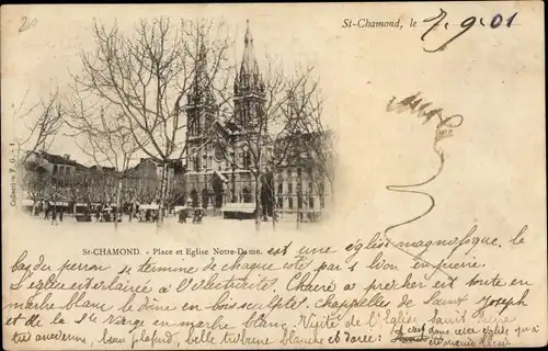Ak Saint Chamond Loire, Place und Notre-Dame-Kirche