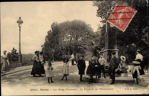 Ak Paris XIX., Les Buttes Chaumont, Die Pyramide des Observatoriums