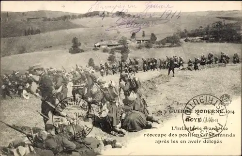 Ak Roye-Somme, Modern Warfare 1914, französische Infanterie