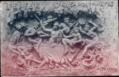 Künstler Ak Alexander, Paris XVIII. Montmartre, Cabaret L'Enfer, Die Hölle, dionysische Feier