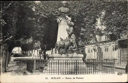 Ak Melun Seine et Marne, Statue von Pasteur