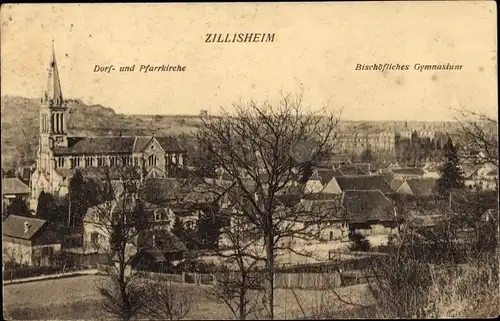 Ak Zillisheim Elsass Haut Rhin, Dorf- und Pfarrkirche, Bischöfisches Gymnasium