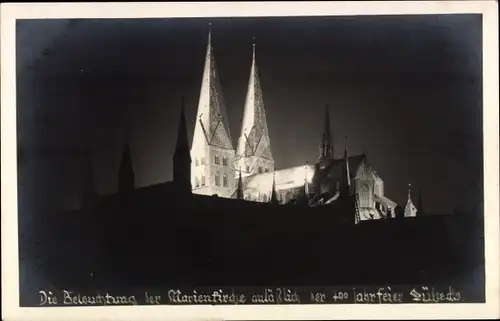 Foto Ak Lübeck, Beleuchtung der Marienkirche, 700 Jahrfeier