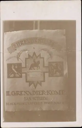 Ak Düsseldorf am Rhein, Ehrenurkunde, III. Grenadier-Komp., Jan Wellem