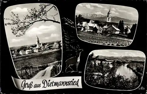 Ak Dietmannsried im Oberallgäu, Gesamtansicht, Teilansicht, Kirche