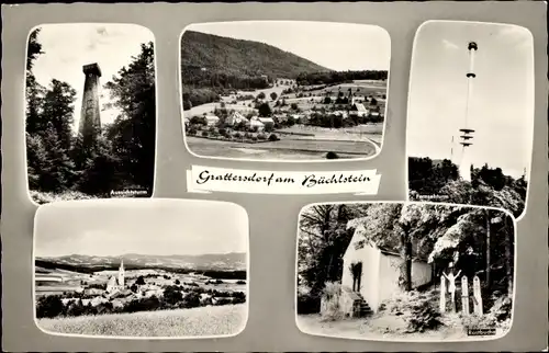 Ak Grattersdorf in Niederbayern, Aussichtsturm, Gesamtansicht, Fernsehturm, Rastbuche