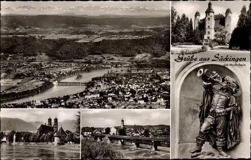 Ak Bad Säckingen am Hochrhein, Panorama, Schloss, Rhein, Brücke, Trompeter