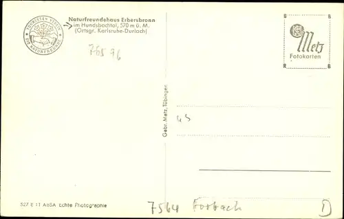 Ak Erbersbronn Forbach im Schwarzwald, Naturfreundehaus Erbersbronn, Hundsbachtal