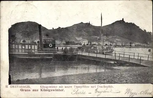 Ak Königswinter am Rhein, neue Dampffähre, Drachenfels