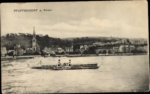 Ak Pfaffendorf Koblenz am Rhein, Gesamtansicht, Schiff