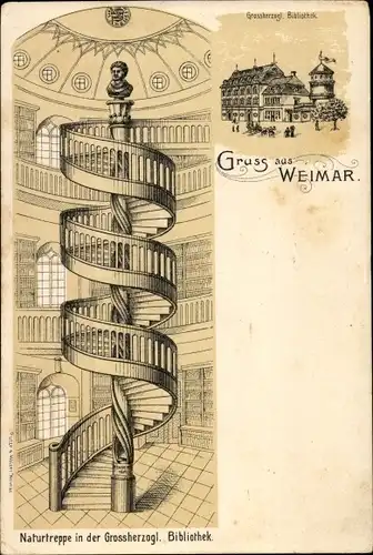 Litho Weimar in Thüringen, Grossherzogliche Bibliothek, Naturtreppe