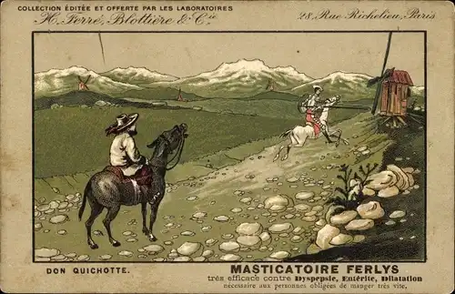 Ak Reklame, Masticatoire Ferlys, H. Ferre, Blottiere & Cie, Paris, Don Quixote