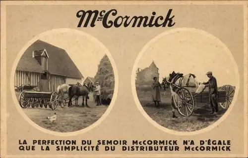 Ak Reklame, McCormick, die Perfektion der Sämaschine, die Einfachheit des Verteilers