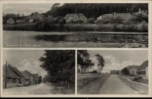 Ak Brodowin Chorin in der Mark, Gasthaus zum schwarzen Adler, Dorfstraße, Am weißen See