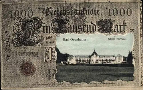 Passepartout Ak Bad Oeynhausen in Westfalen, Neues Kurhaus, Reichsbanknote