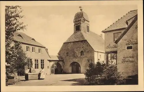 Ak Leipzig in Sachsen, Baufachausstellung 1913, Dorfkirche und Schule, Forsthaus