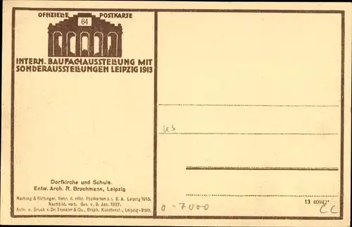 Ak Leipzig in Sachsen, Baufachausstellung 1913, Dorfkirche und Schule, Forsthaus