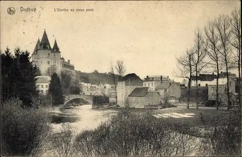 Ak Durbuy Wallonien Luxemburg, Ourthe, Brücke, Schloss