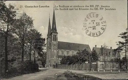 Ak Oostacker Lourdes Ostflandern, Blick zur Basilika