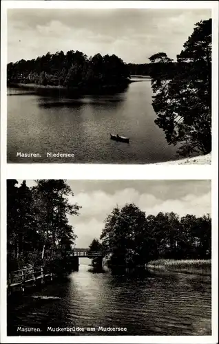 Ak Mazury Masuren Ostpreußen, Niedersee, Muckerbrücke am Muckersee