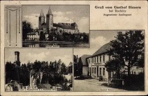 Ak Rochlitz an der Mulde, Gasthof Biesern, Schloss, Turm