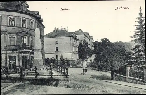 Ak Zschopau im Erzgebirge Sachsen, Seminar, Denkmal, Konditorei