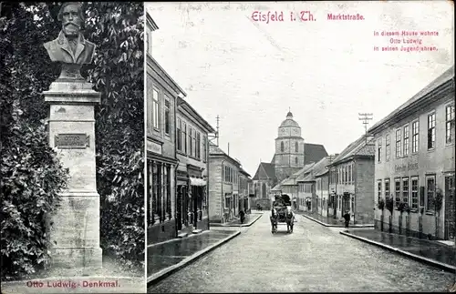 Ak Eisfeld in Thüringen, Marktstraße, Otto-Ludwig-Denkmal