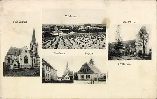 Ak Polleben Lutherstadt Eisleben, Neue Kirche, Alte Kirche, Pfarrhaus, Schule