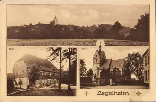 Ak Ziegelheim Thüringen, Totalansicht, Pfarre, Kirche