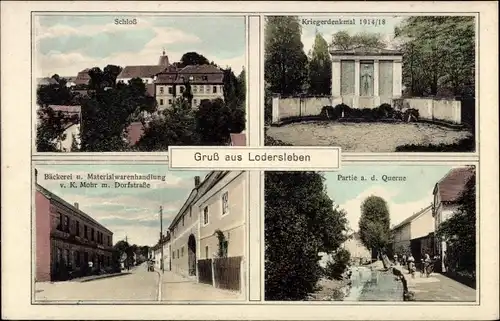 Ak Lodersleben Querfurt im Saalekreis, Schloss, Kriegerdenkmal, Dorfstraße, Querne