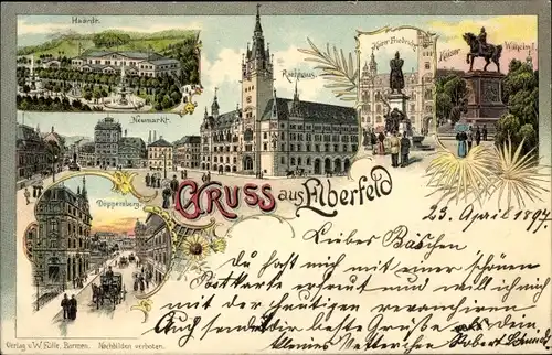 Litho Elberfeld Wuppertal in Nordrhein Westfalen, Rathaus, Neumarkt, Haardt, Döppersberg, Denkmal