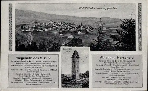 Ak Herscheid im Sauerland, Totalansicht, Spielberg, Robert-Kolb-Turm