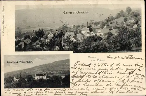 Ak Büron Luzern Stadt Schweiz, Kirche, Pfarrhof, Generalansicht