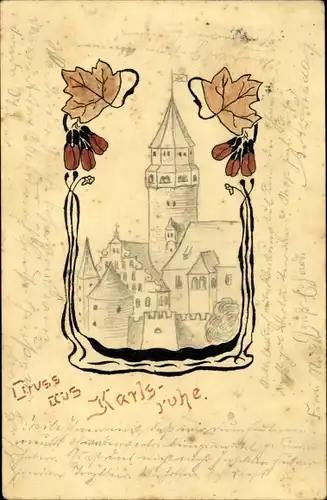 Handgemalt Ak Karlsruhe in Baden Württemberg, Stadtansicht