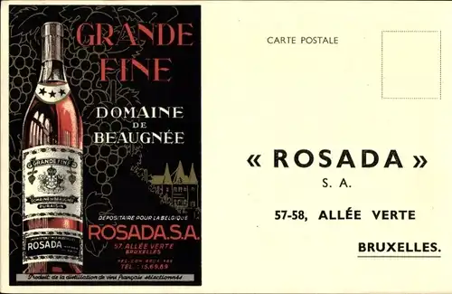 Ak Rosada Grande Fine, Wein Reklame, Domaine de Beaugnée, Brüssel Allée Verte 57