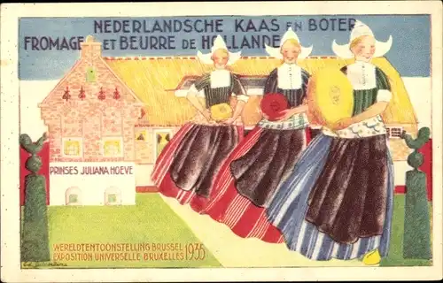 Künstler Ak Weltausstellung Brüssel 1935, Niederländischer Käse, Reklame, Trachten