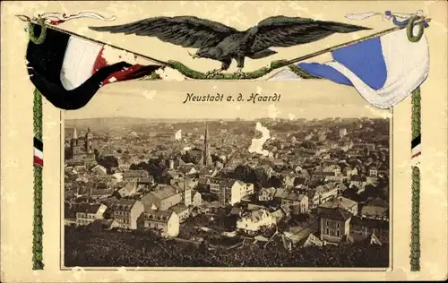 Passepartout Ak Neustadt an der Haardt Neustadt an der Weinstraße, Totalansicht, Fahnen