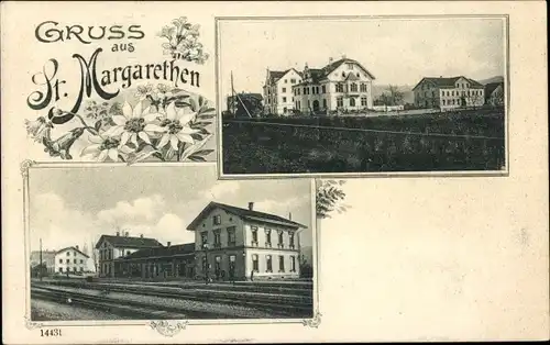 Passepartout Ak Sankt Margarethen Kanton St. Gallen Schweiz, Bahnhof, Teilansicht