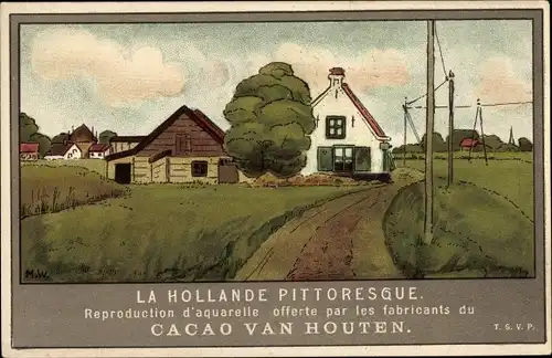 Künstler Ak Niederlande, Dorfmotiv, Reklame Cacao van Houten