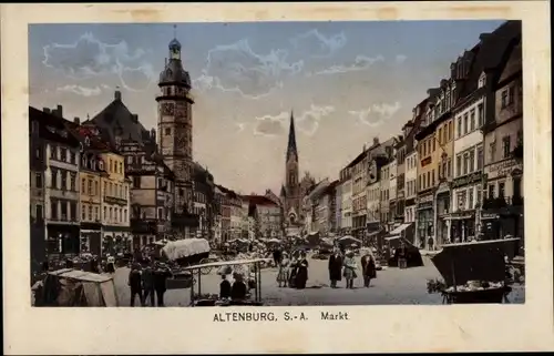 Ak Altenburg in Thüringen, Markt, Passanten, Kirchturm