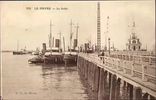 Ak Le Havre Seine Maritime, Anlegesteg, Dampfer