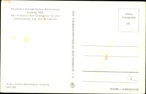 Ak Leipzig in Sachsen, Deutscher Evangelischer Kirchentag 1954, Vertreter der Ökumene, Kundgebung