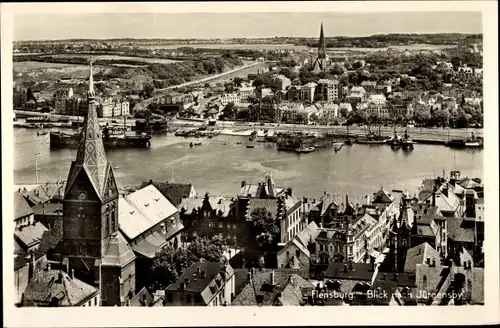 Ak Flensburg in Schleswig Holstein, Panorama, Jürgensby, Kirche