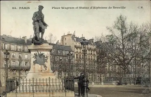 Ak Paris 17. Jahrhundert, Place de Wagram, Statue von Alphonse de Neuville