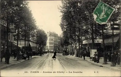 Ak Paris 17., Avenue de Clichy, La Fourche