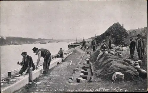 Ak Paris, Ufer der Seine, Bau eines Hafens, Quai d'Austerlitz